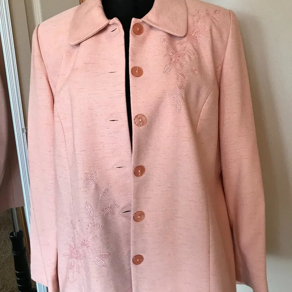 Alfred Dunner Beaded Blazer Vintage 80s Floral Embroidery Jacket Peach Size 14P